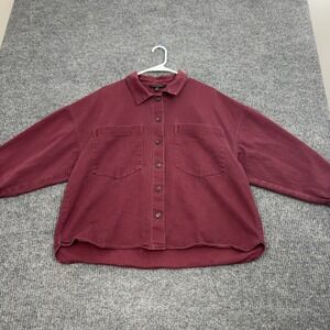 Banana Republic Button Up Womens L Burgundy Denim Twill Oversized Utility Shirt